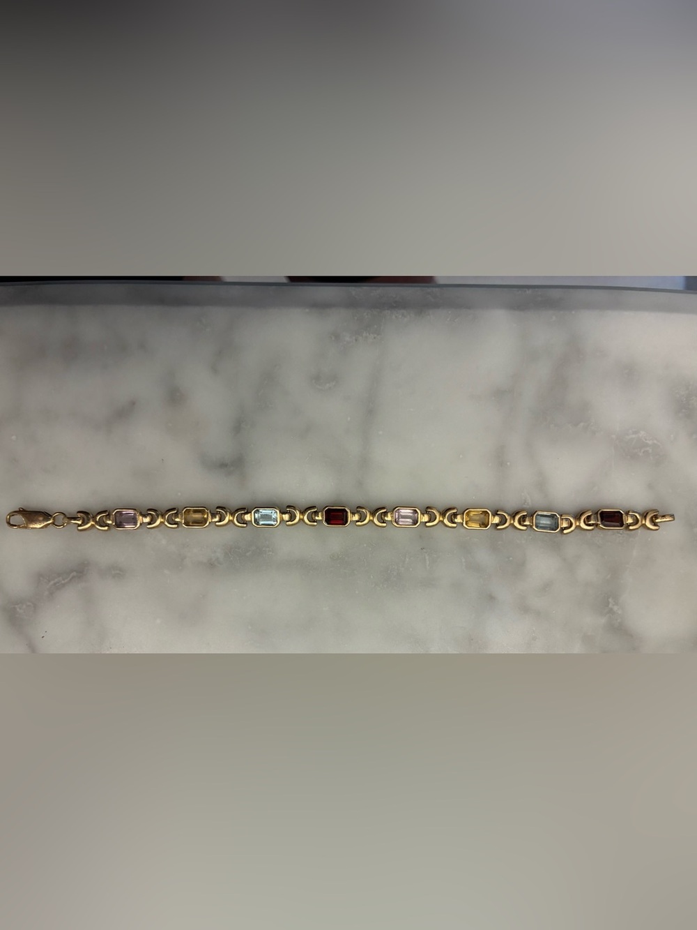 14k Gold Multi-Gemstone Link Bracelet - Pink, Blue, Red 14g